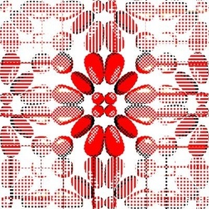 PFLR2 - Pixelated Floral Lace in Red and White with Black Accents