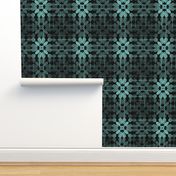 PFLR16 - Pixelated Floral Lace in Rustic Aqua Pastel on Black - 8 Inch Motif