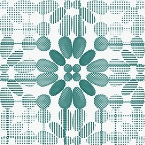 PFLR13 - Pixelated Floral Lace in Teal Green- Medium Scale