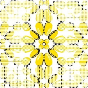 PFLR 15 - Pixelated Floral Lace in Yellow and White with Black Accents