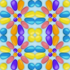 CRN7 - Carnival Balloon Tiles on a Pastel Tourmaline Blue Background with Drop Shadows - 4 Inch Repeat