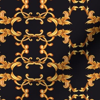 Vintage Gold Curl and Swirl on Black