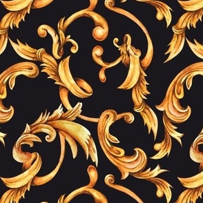 Vintage Gold Curl and Swirl on Black