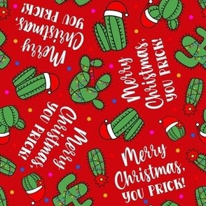 Medium Scale Merry Christmas, You Prick! Sarcastic Holiday Cactus Humor on Red