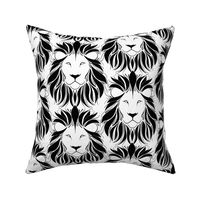 small scale lion - black and white tribal lion - hand-drawn big cat
