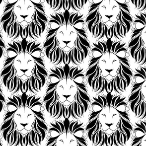 small scale lion - black and white tribal lion - hand-drawn big cat