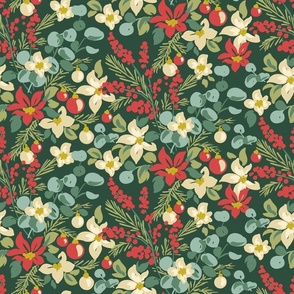 Festive Christmas Floral on Dark Green