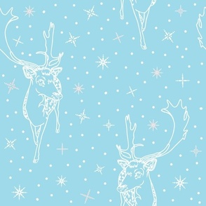 Festive Deer and Snowflakes Blue