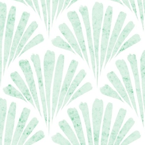 abstract watercolor fan - jade scallop - coastal green wallpaper