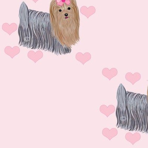 Yorkie - Pink Hearts Diagonal