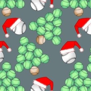 Baseball Christmas Tree Santa Hats Slate Gray