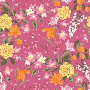 Flowers and Oranges on Pink