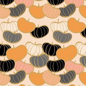 SMALL - Retro Pumpkin Love Pattern 5. Black, Grey, Orange on Blush