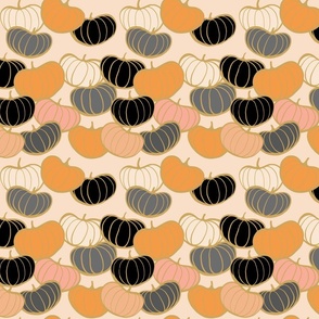 X SMALL - Retro Pumpkin Love Pattern 5. Black, Grey, Orange on Blush