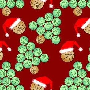 Basketball Christmas Tree Santa Hats Dark Red