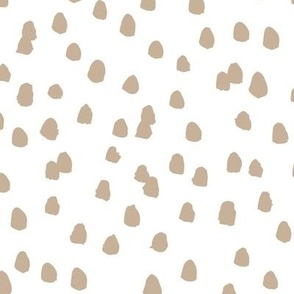 Brush Spots & Dashes - Minimalist confetti freehand brush spots and speckles latte on white LARGE