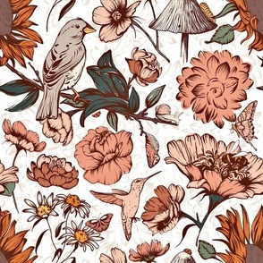 Arise terracotta on white | birds a butterflies blooms |flowers