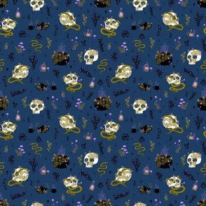 Magical Skulls and Potions on Blue