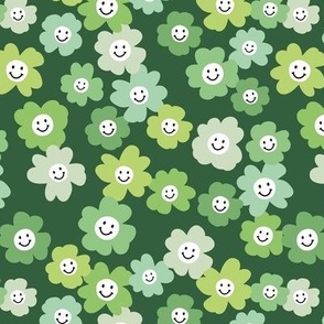 Happy retro blossom - smiley daisy summer flowers vintage smile kids design saint patrick green irish shamrock theme