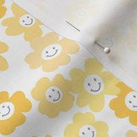 Happy retro blossom - smiley daisy summer flowers vintage smile kids design soft yellow