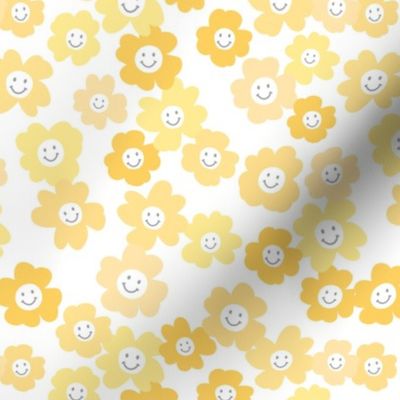 Happy retro blossom - smiley daisy summer flowers vintage smile kids design soft yellow