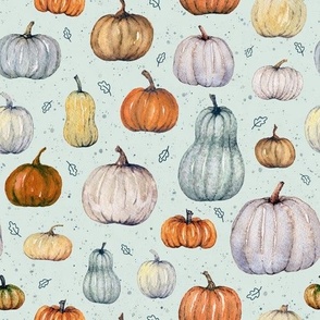 pumpkins on light teal with dots