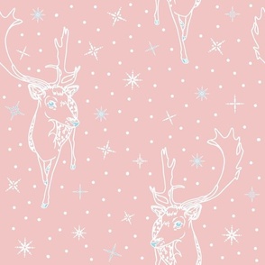 Festive Deer and Snowflakes in pink