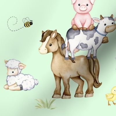Stacked Farm Animals Mint Green Baby Nursery 