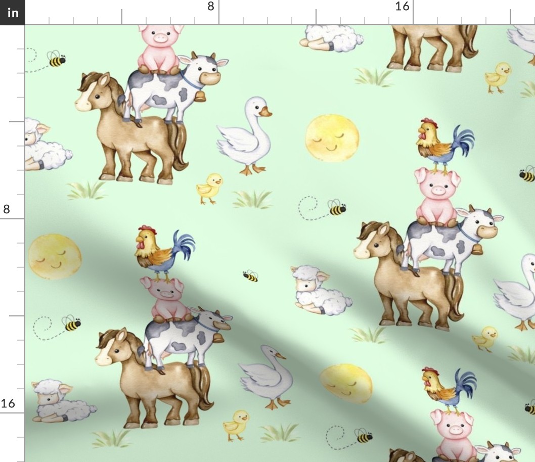 Stacked Farm Animals Mint Green Baby Nursery 