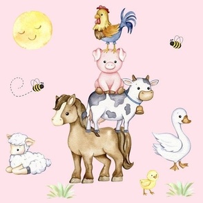 Stacked Farm Animals Pink Baby Girl Nursery 