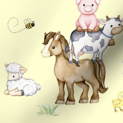 Stacked Farm Animals Yellow Baby Nursery 