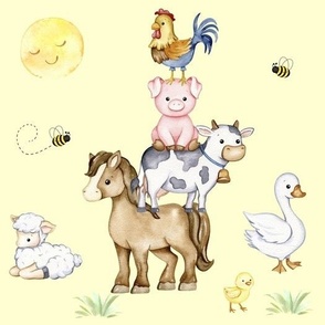 Stacked Farm Animals Yellow Baby Nursery 