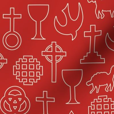 Religious Christian Christmas Symbols on Poppy Red