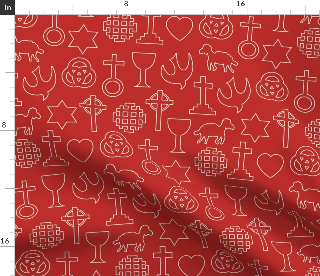 Religious Christian Christmas Symbols on Poppy Red