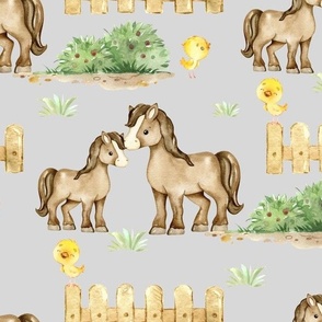 Farm Animals Horse Gray Baby Nursery 