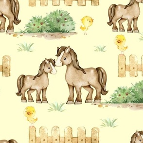 Farm Animals Horse Yellow  Baby Nursery 
