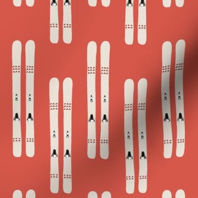 Winter Skis in Bright Coral