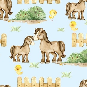 Farm Animals Horse Blue Baby Boy Nursery 