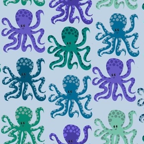 Octopus - light blue coral reef background