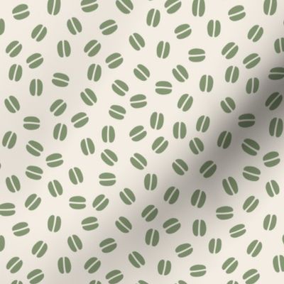 Minimal hand-drawn tossed coffee beans - Fika Coordinate - artichoke green  on linen white - medium