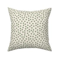 Minimal hand-drawn tossed coffee beans - Fika Coordinate - artichoke green  on linen white - medium