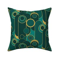 Art deco inspired arranged emerald green and gold circles