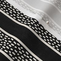 Minimal hand-drawn dots and stripes - Fika Coordinate -  linen white on black - medium