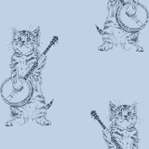 banjo cat, navy on light blue, ( 7" tall in 6x10" rectangle)