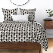 Bold Scandinavian flowers with stripes and dots - Fika coordinate - black on linen white - medium