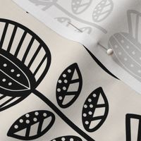 Bold Scandinavian flowers with stripes and dots - Fika coordinate - black on linen white - medium