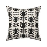 Bold Scandinavian flowers with stripes and dots - Fika coordinate - black on linen white - medium