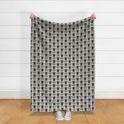 Bold Scandinavian flowers with stripes and dots - Fika coordinate - black on linen white - medium