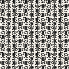 Bold Scandinavian flowers with stripes and dots - Fika coordinate - black on linen white - small