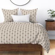 Bold Scandinavian flowers with stripes and dots - Fika coordinate - beige/brown on linen white - medium